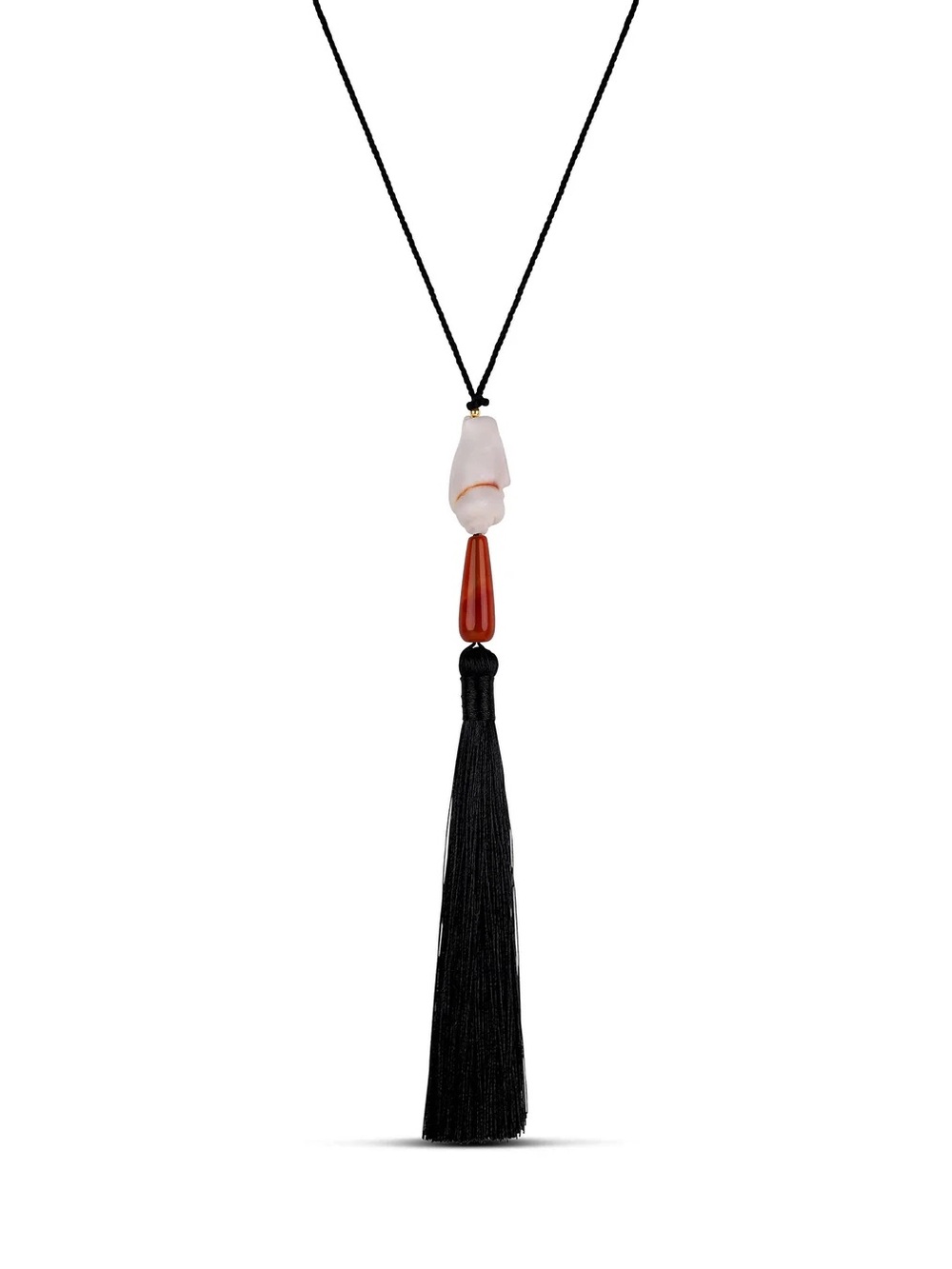 Black Tassel Necklace with Red and Pink Stone Accents - Elegant Pendant